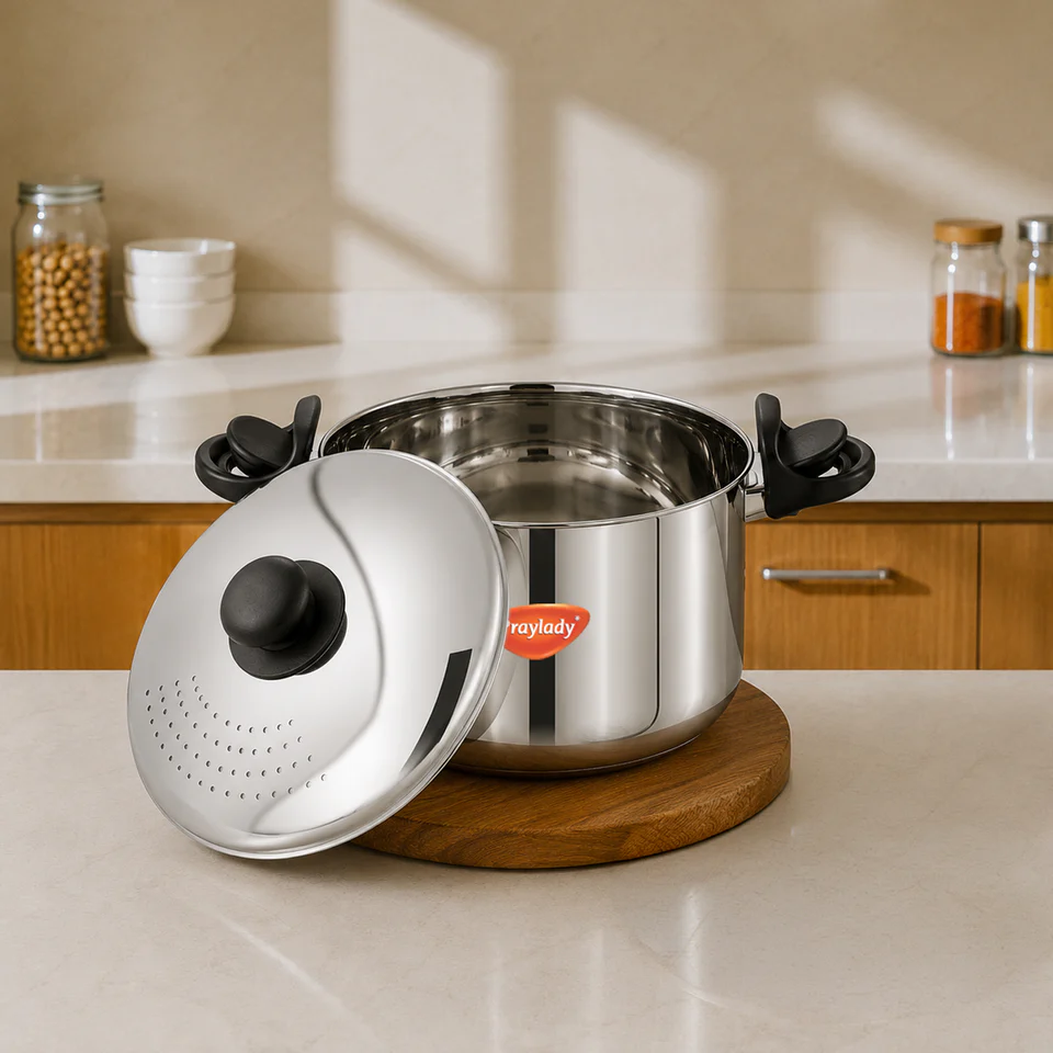 PrayLady Stainless Steel Strainer Pot without Glass Lid Induction Base