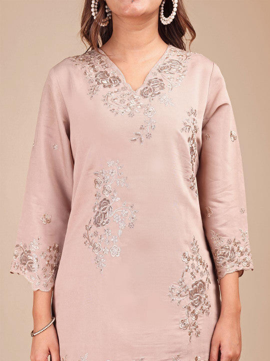 Tikhi Imli Embroidered V-Neck Tunic With Trousers Co-Ords