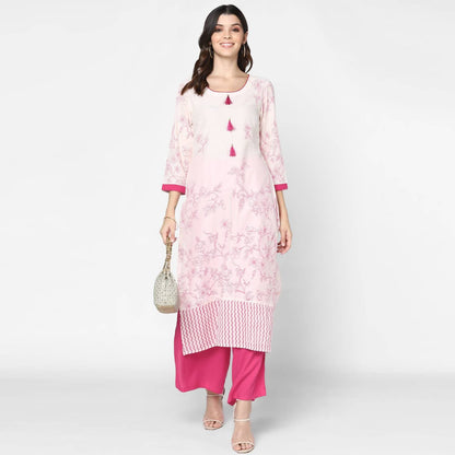 Cheera Hand Block Print Cream Straight Kurta (MAAI-054K)