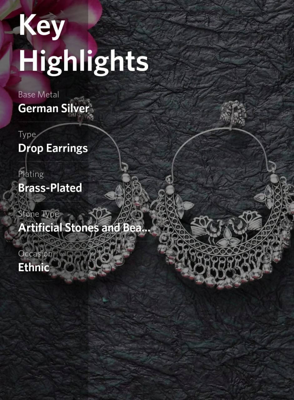 Mominos Fashion Silver-Plated Peacock Design Chandbali Earrings