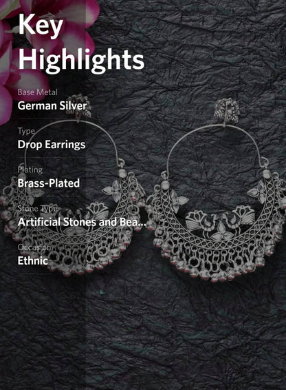 Mominos Fashion Silver-Plated Peacock Design Chandbali Earrings