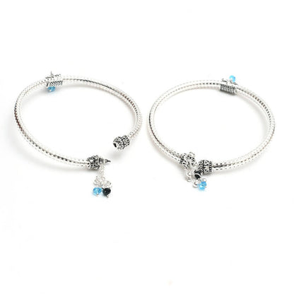 Mominos Fashion Kamal Johar Oxidised Silver Kadiyam Style Anklets