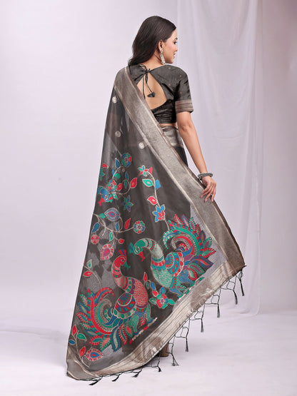 Shree Shyam Fashion Linen Cotton Grey Saree