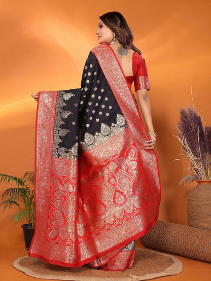 Joban Fashion Banarasi Black Woven Soft Silk Saree