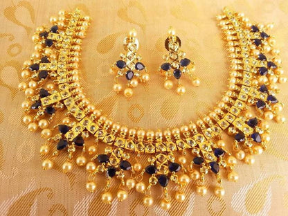 Blue Uncuts Guttapoosalu Necklace Set