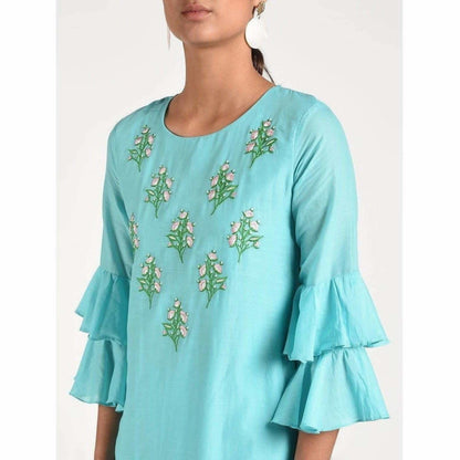 Cheera Women's Anarkali Double Layered Kurta With Contrast Embroidery And Side Dori Tasal (CH020K)