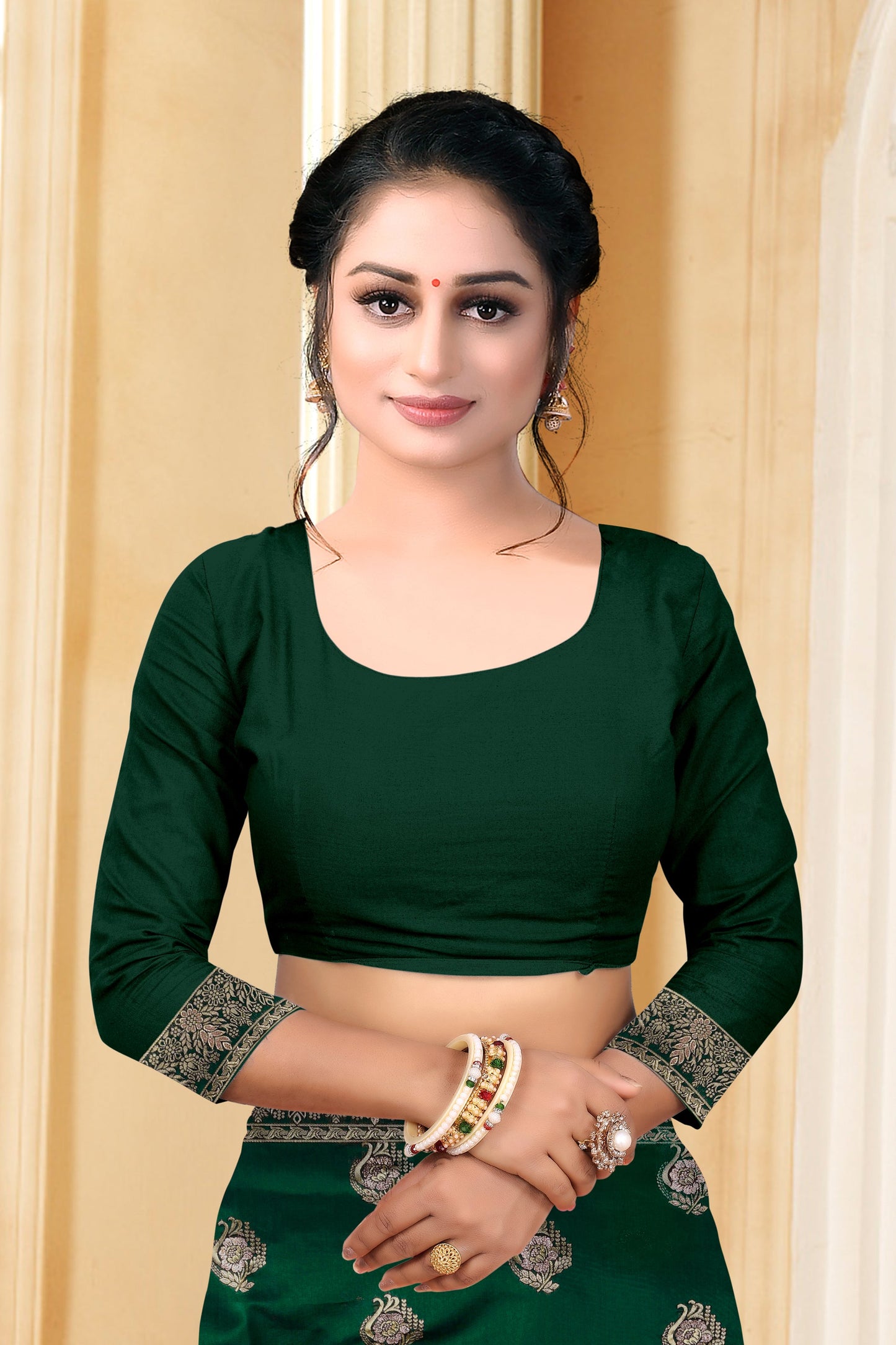 Vedant Vastram Litchi Silk Designer Banarasi Saree - Bottle Green