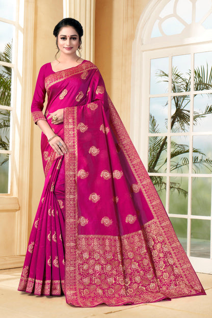 Vedant Vastram Litchi Silk Designer Banarasi Saree - Magenta