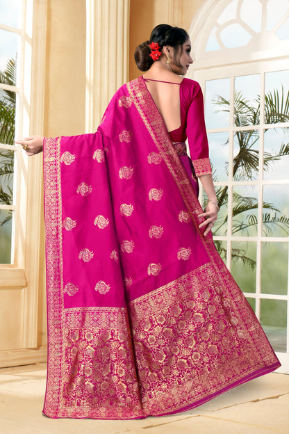 Vedant Vastram Litchi Silk Designer Banarasi Saree - Magenta