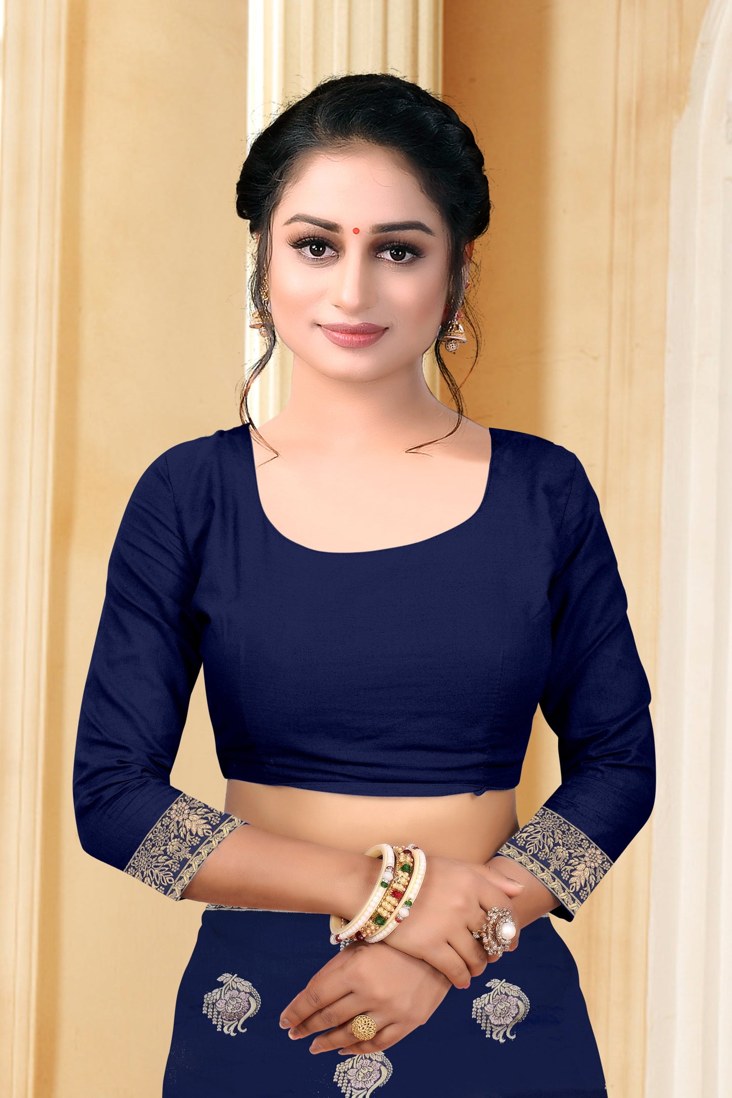 Vedant Vastram Litchi Silk Designer Banarasi Saree - Navy Blue