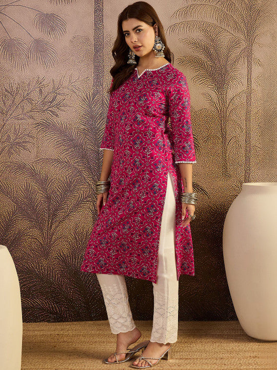 Sangria Floral Printed Pure Cotton Kurta