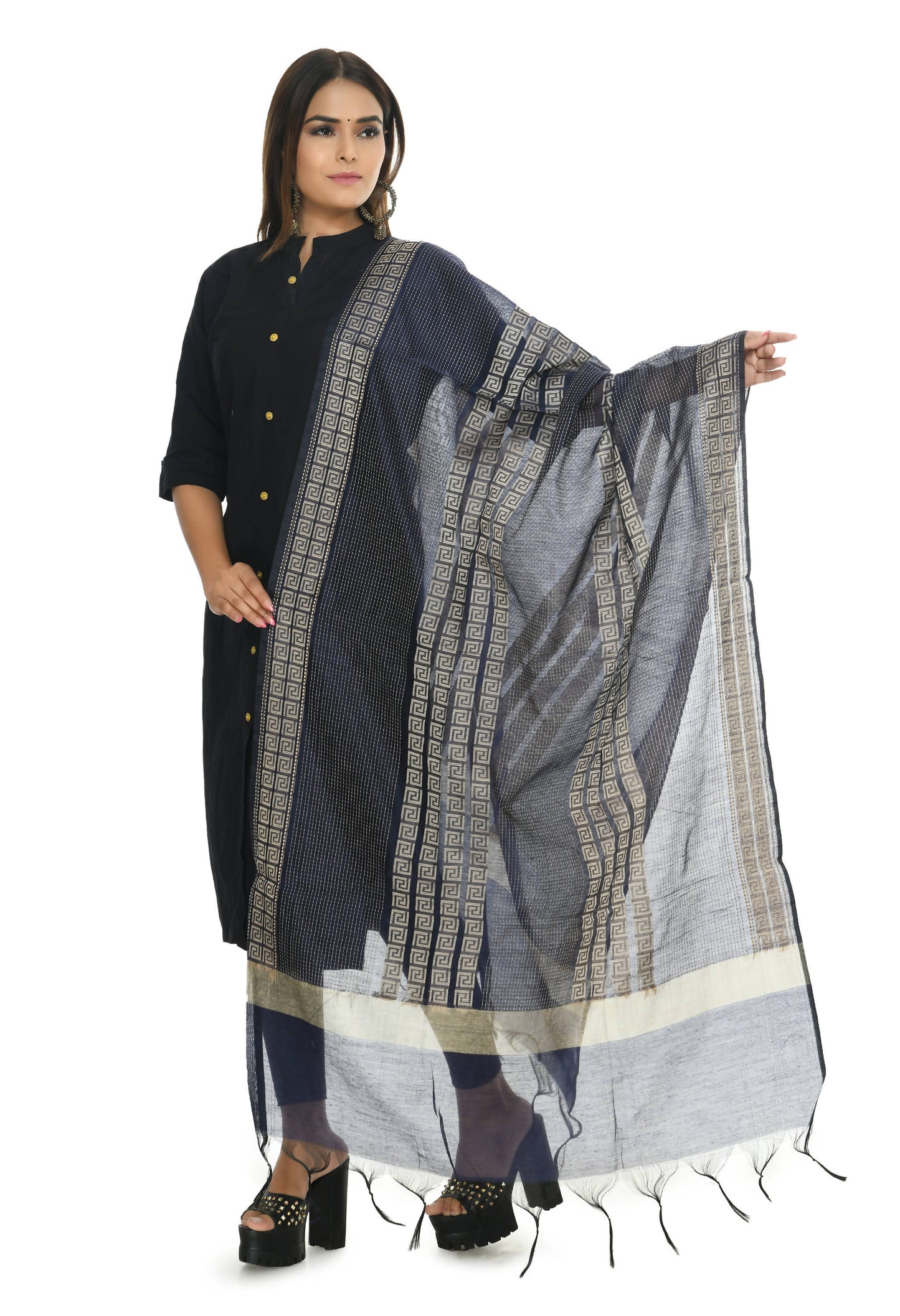 Mominos Fashion Moeza Handloom Cotton Navy Blue Dupatta