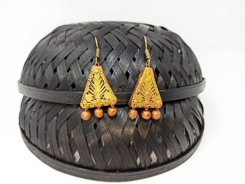 Terracotta Boho Ear Hangings-Copper Gold