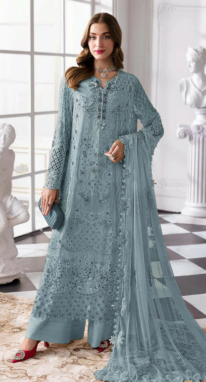 Anaita Blue Fox Georgette Suit With Khatli & Sequence Work