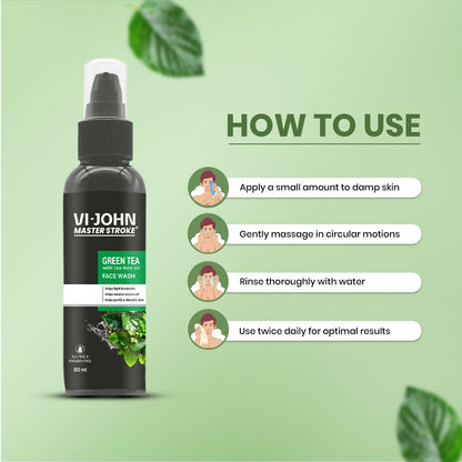 VI-JOHN Master Stroke Green Tea Face Wash Brightening Skin And Improving Texture For All Skin Type