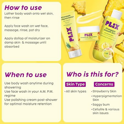PLIX The Plant Fix Pineapple Trio With Cleanser, Body Wash & Cream