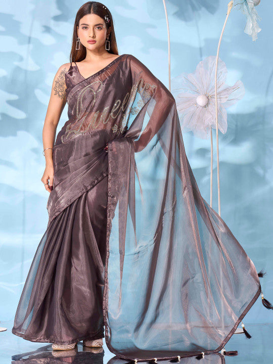Tikhi Imli Embellished Embroidered Satin Designer Saree
