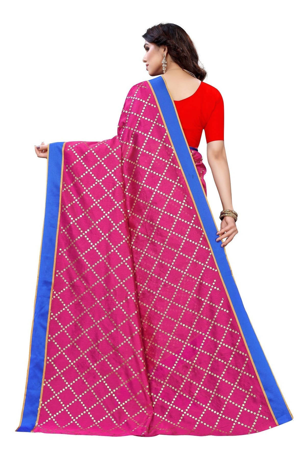 Vamika Pink Linen Foil Print Saree (YOGI PINK)