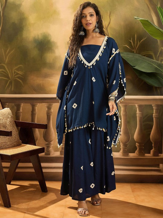 Sangria Bandhej Printed Kaftan Tube Top & Sharara Set