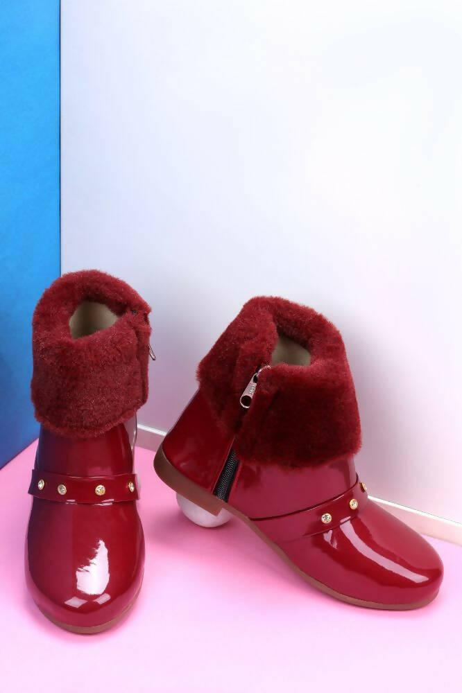 Tiny Bugs Girls Anckle Lenght Boots -Maroon