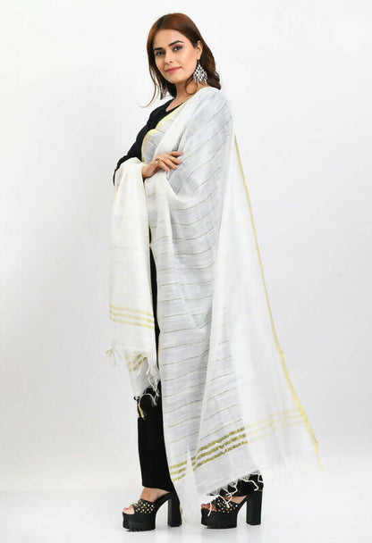 Mominos Fashion Moeza Women's Cotton Zari Box White Dupatta