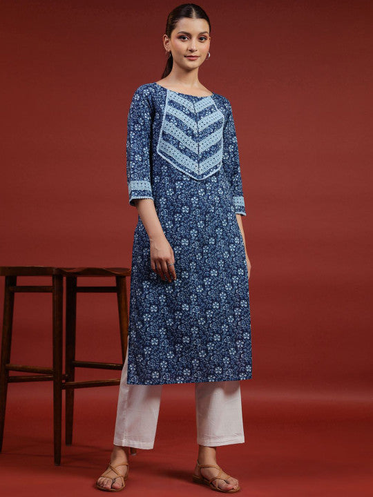 Anayna Women Geometric Printed Thread Work Floral Kurta