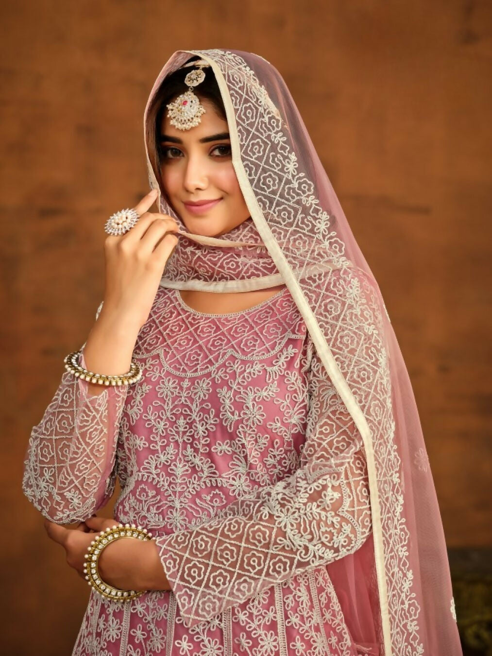 Anaita Pink Embroidered Net Anarkali Suit