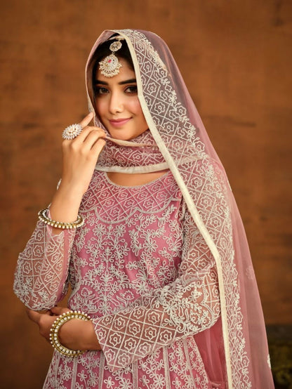 Anaita Pink Embroidered Net Anarkali Suit