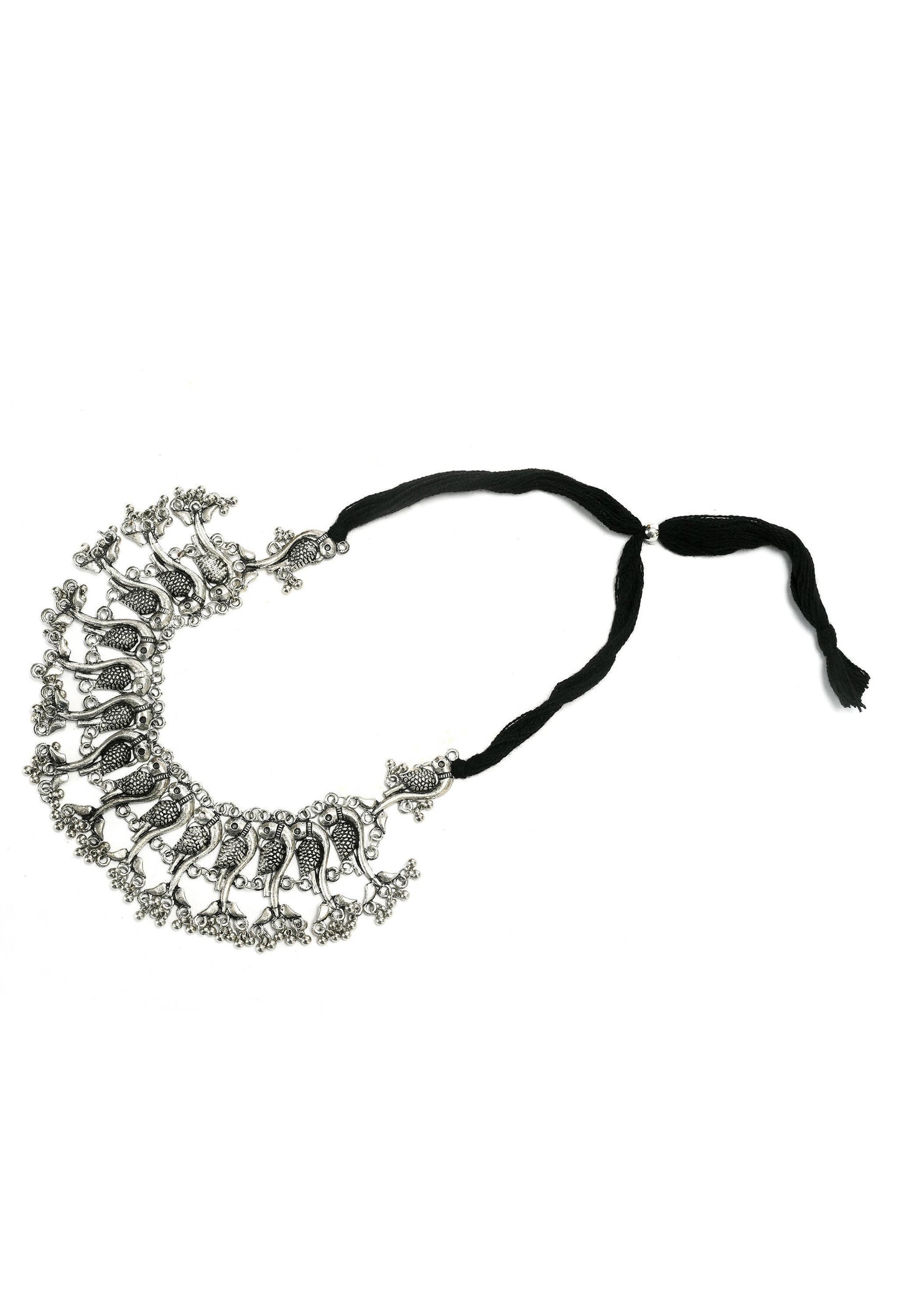 Mominos Fashion Johar Kamal Oxidised Silver-Plated Brass Finish Peacock Choker For Women (Silver)
