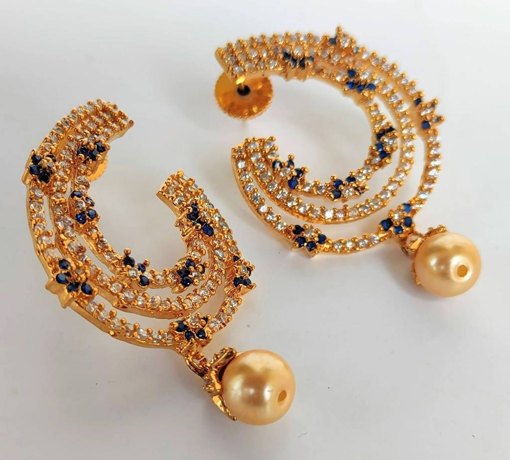 Blue AD Designer Pearl Drop Earrings