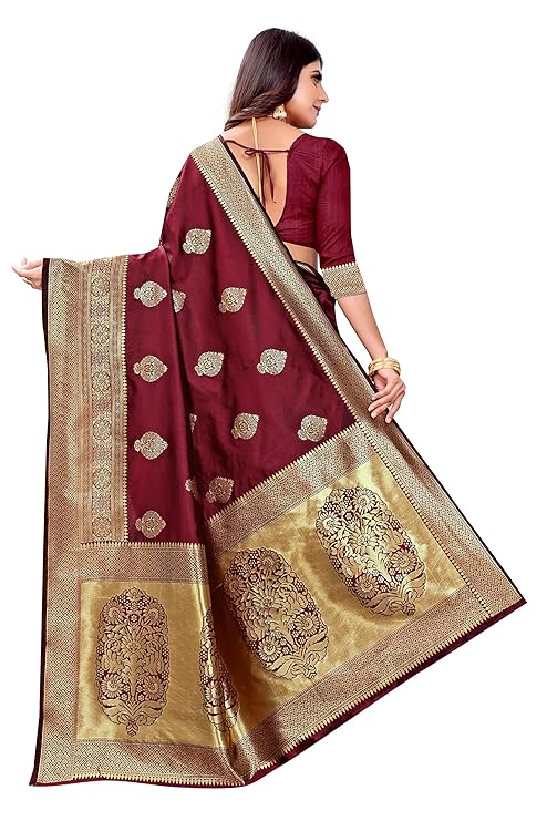 Vamika Weaving Banarasi Jacquard Maroon Kanjivaram Saree