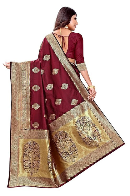 Vamika Weaving Banarasi Jacquard Maroon Kanjivaram Saree