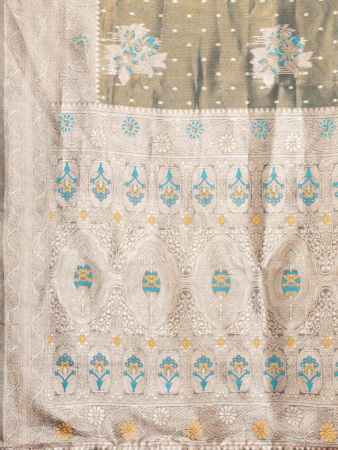Janasya Olive Silk Blend Ethnic Motifs Banarasi Saree