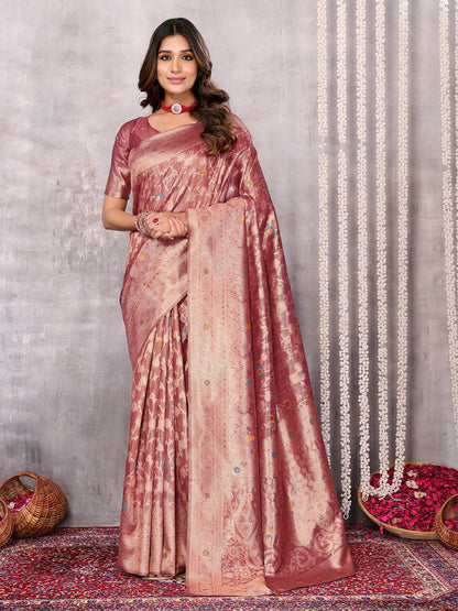 Janasya Mauve Silk Blend Floral Banarasi Saree