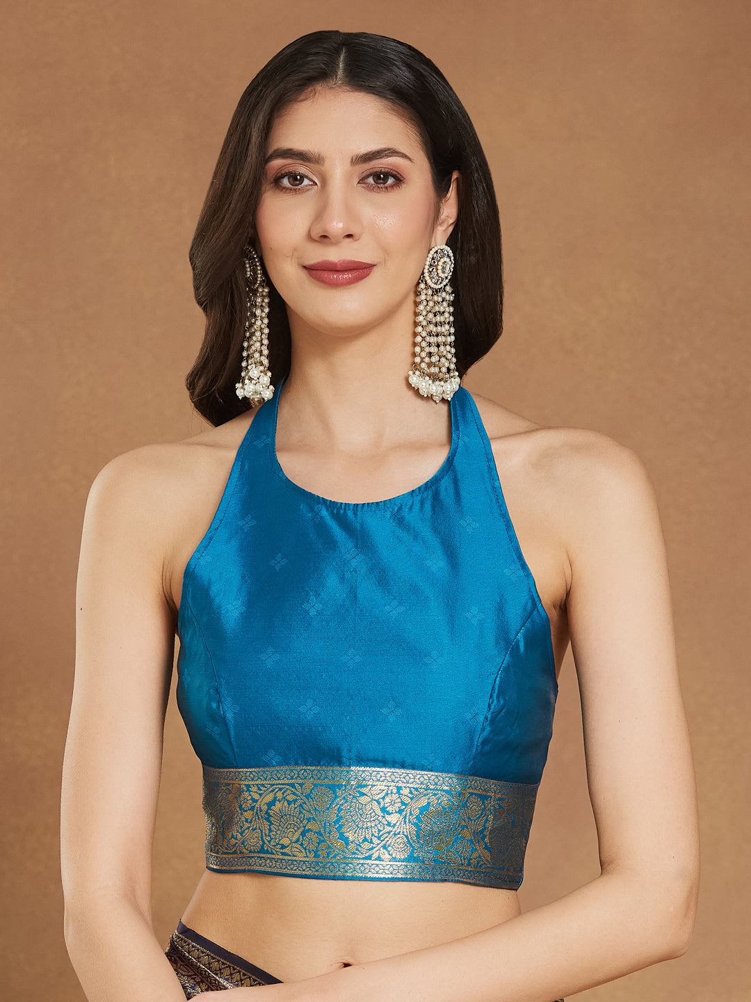 Janasya Blue Silk Blend Ethnic Motifs Banarasi Jacquard Saree
