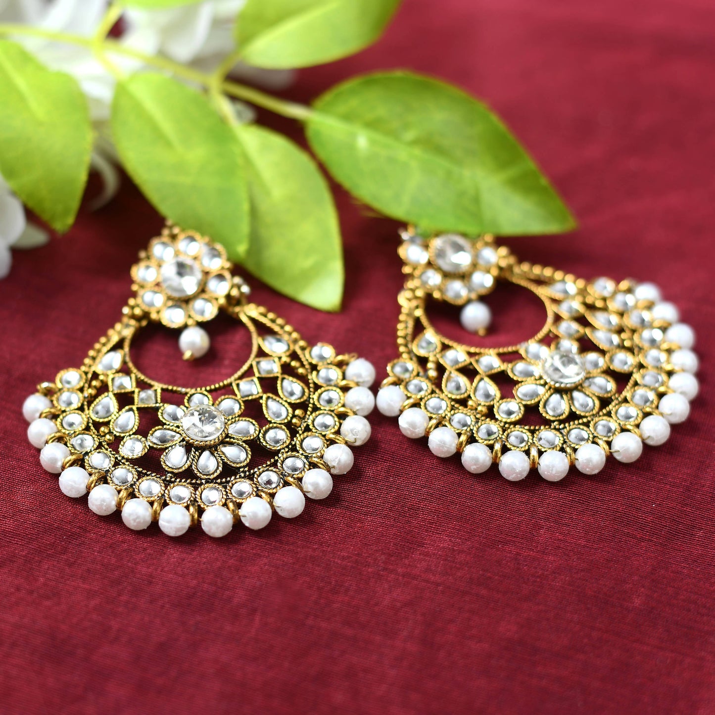 Mominos Fashion Johar Kamal Beautiful Golden And White Beaded Earrings