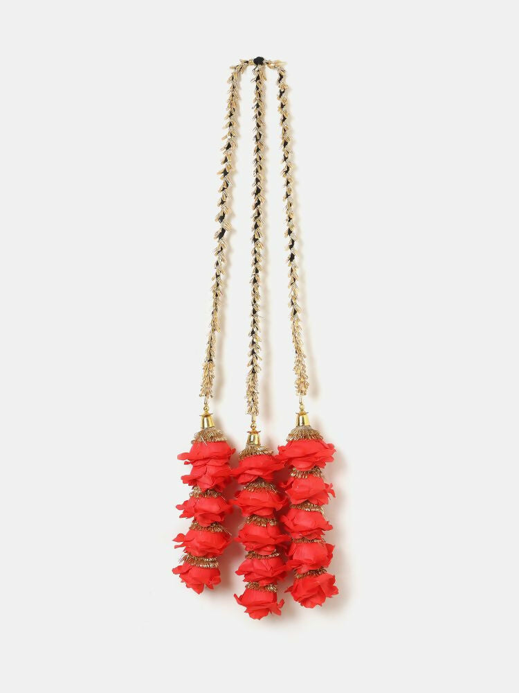 Ruby Raang Gold Gota Pati Work And Red Rosses With Black Thread & Golden Stones