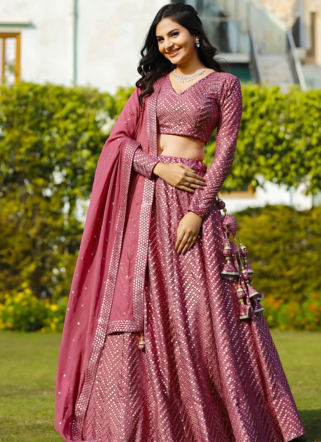 Lehenga Mart Designer Bollywood Style Wedding Wear Lehenga Choli - Metallic pink