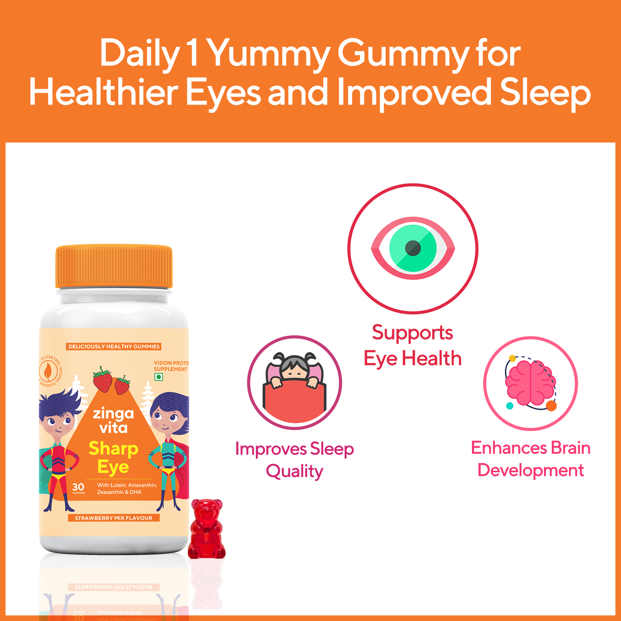 Zingavita Sharp Eye Omega Gummies for Kids for Eye Health - 30 gummies