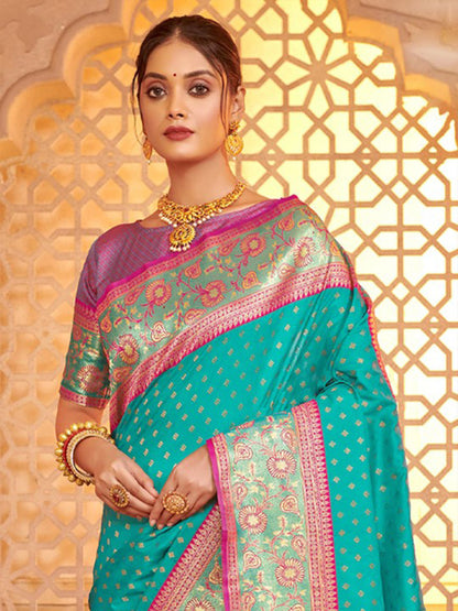 Anaita Sea Green Silk Saree With Blouse Piece