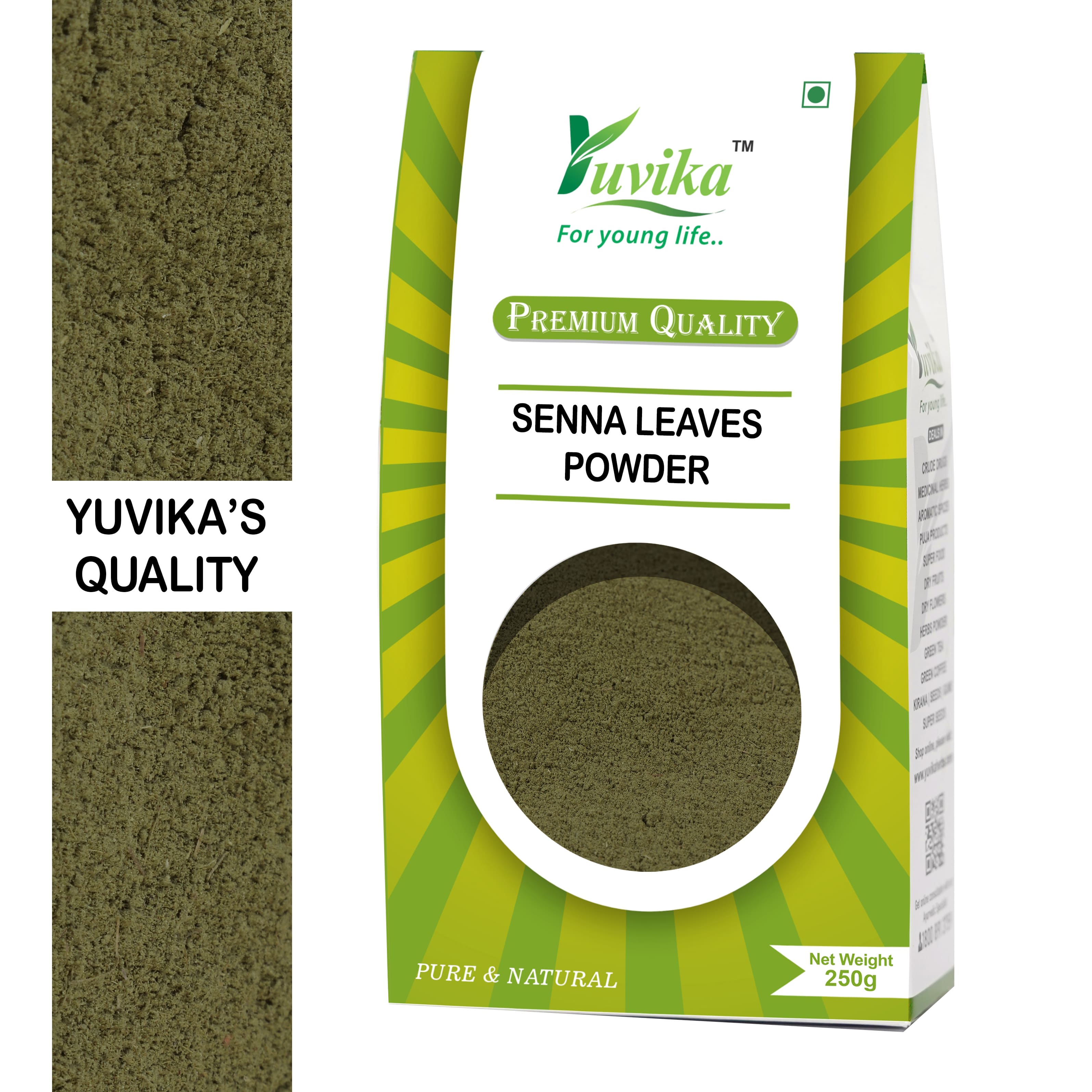 Yuvika Senna Leaves Powder - Sanay Leaves Powder - Cassia Angustifolia - 250gms