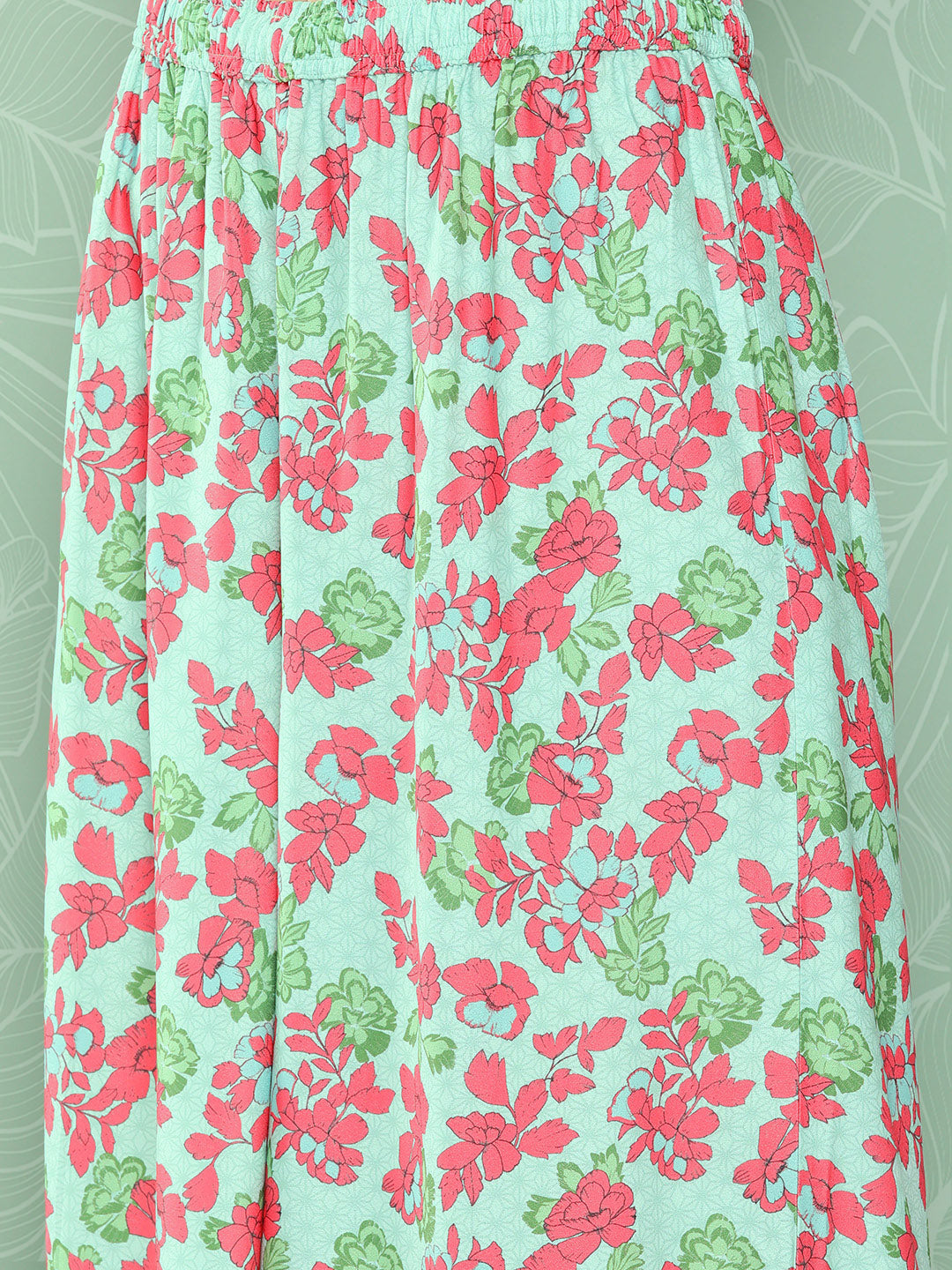 Janasya Women's Mint Moss Floral Digital Printed Angrakha Festive Kurta Set