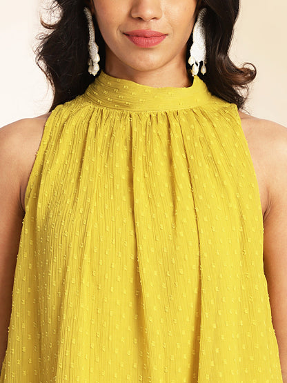 Janasya Yellow Dobby Chiffon Solid Sets