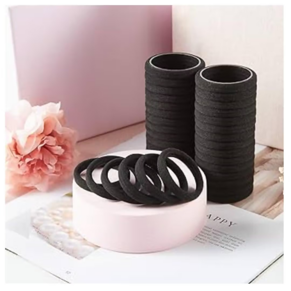 Bronson Professional Hair Rubber Bands Ponytail Holder with Storage Box - Black