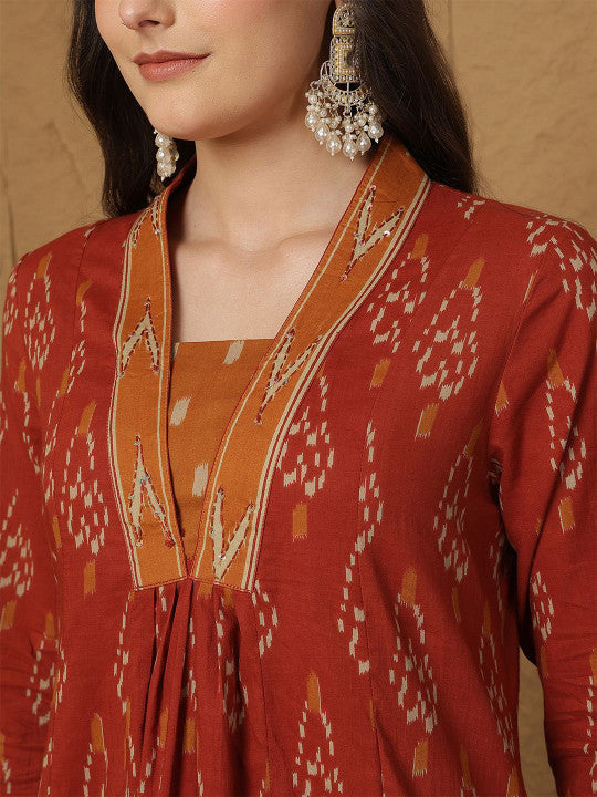 Sangria Ethnic Motifs Printed Pleated Pure Cotton Anarkali Kurta with Palazzos & Dupatta