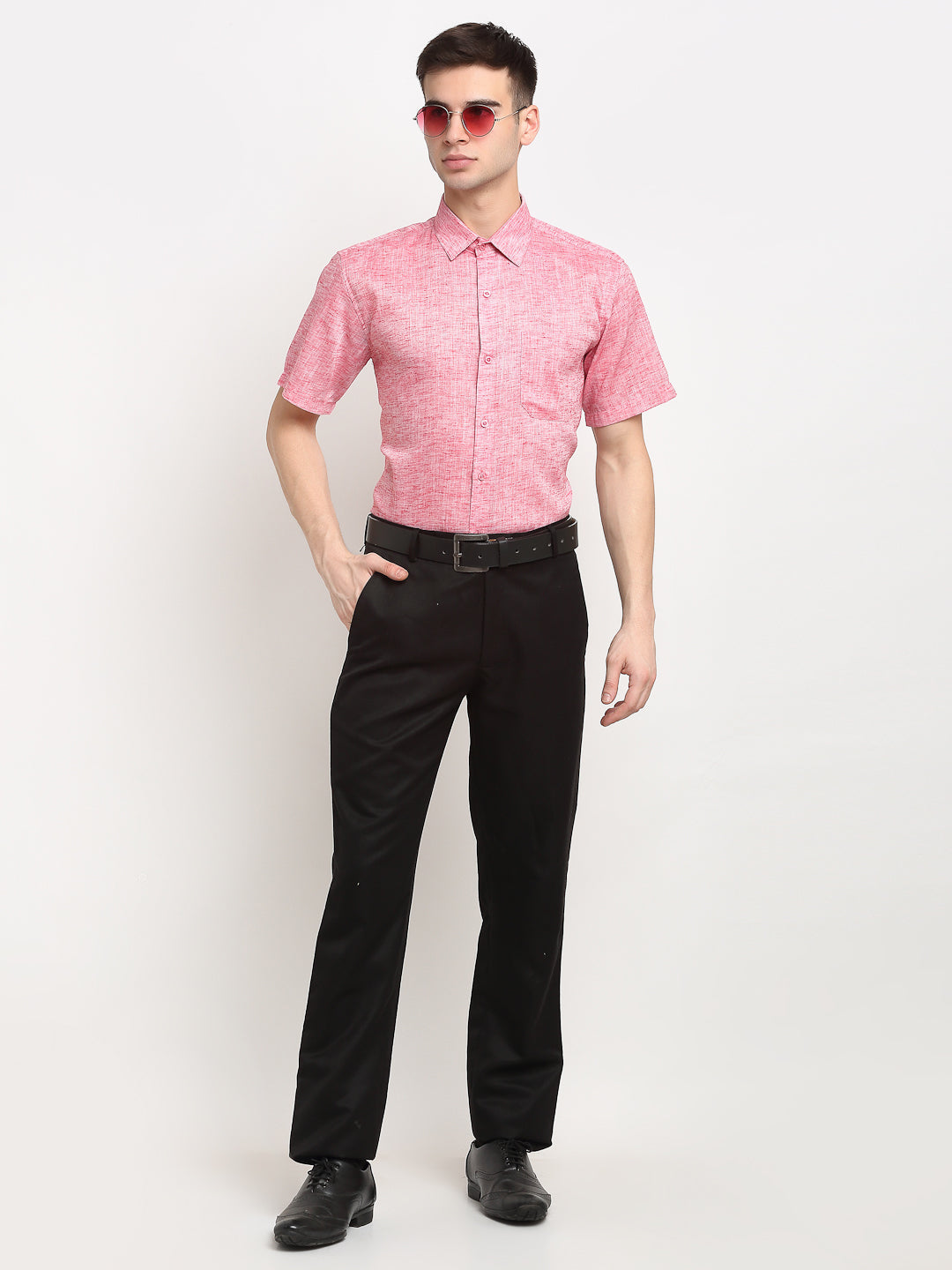 Jainish Red Men's Solid Cotton Half Sleeves Formal Shirt ( SF 783Red )