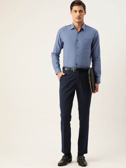 Jainish Men's Cotton Checked Formal Shirts ( SF 804Blue )