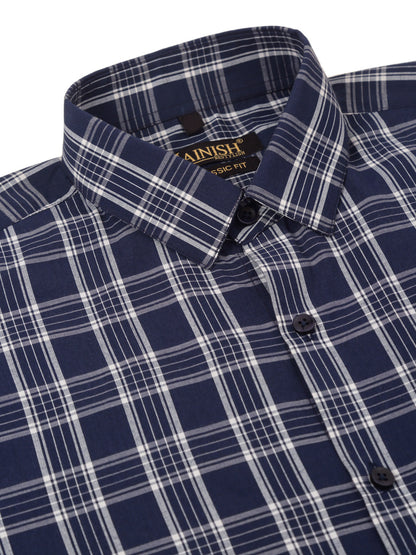 Jainish Men's Cotton Checked Half Sleeve Formal Shirts ( SF 808Blue )