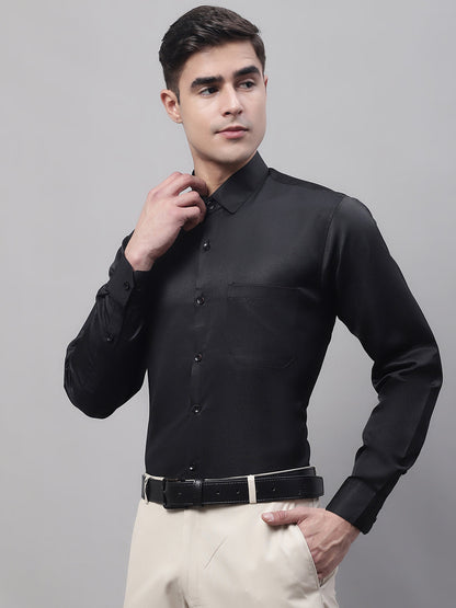Jainish Men's Black Dobby Textured Formal Shirt