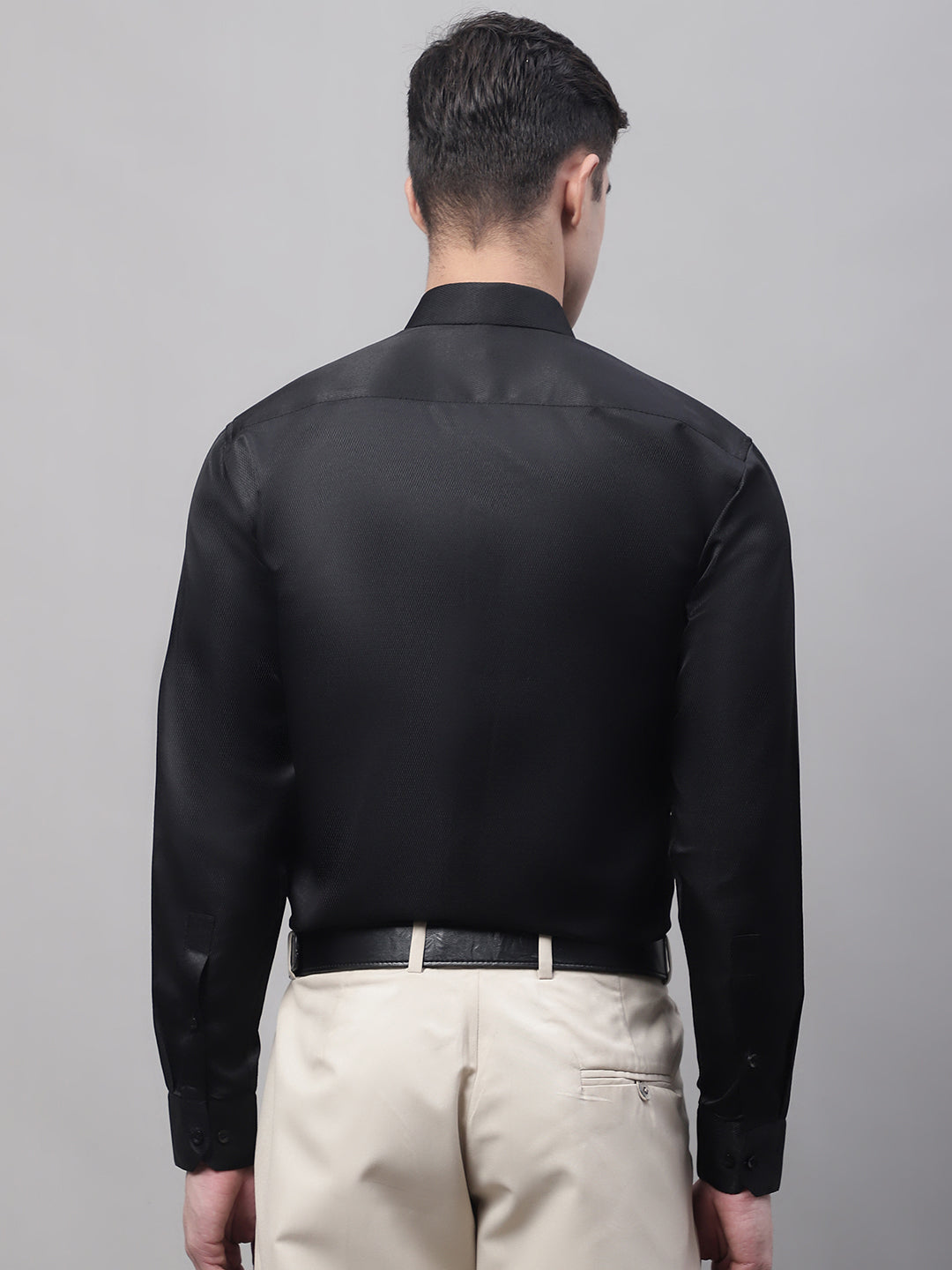 Jainish Men's Black Dobby Textured Formal Shirt